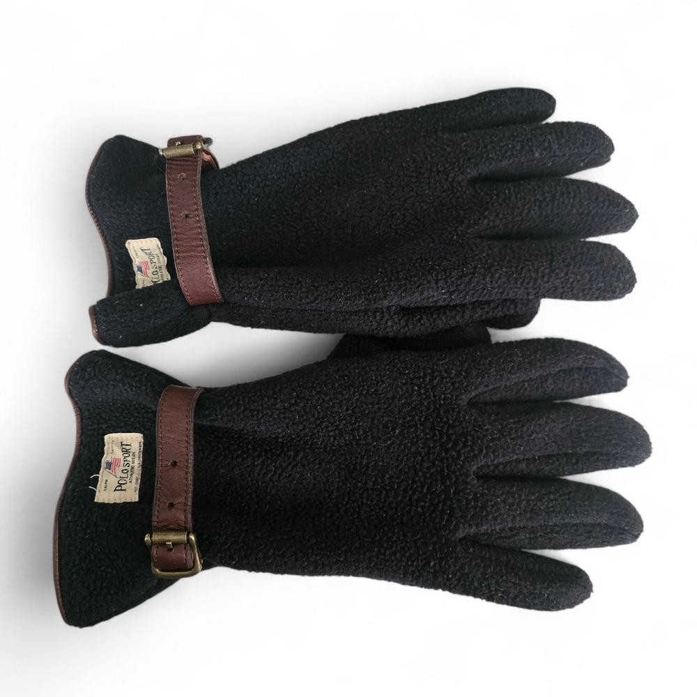 Vintage Polo Sport Ralph Lauren Fleece Gloves Leather Strap Y2K - Picture 6 of 8